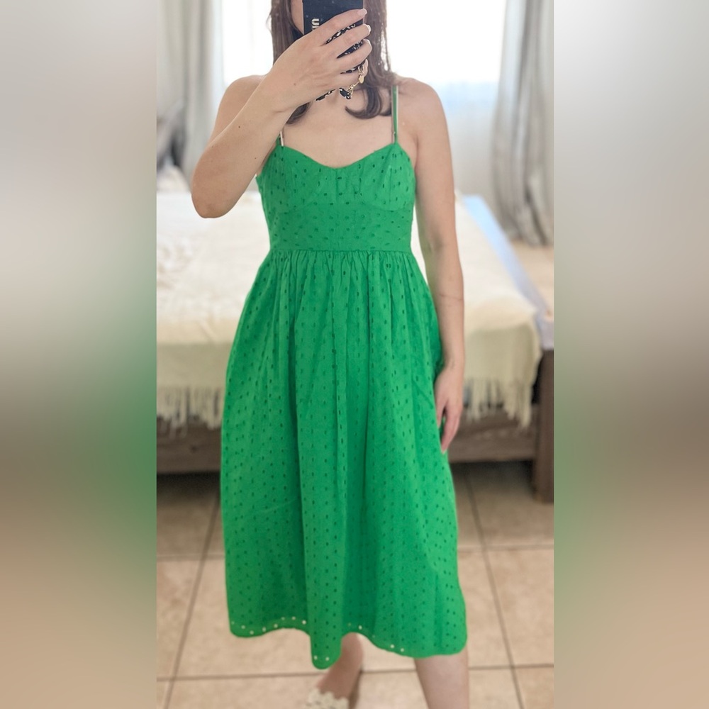 Green embroidered midi dress